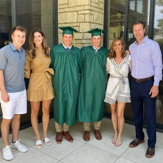 Starting from the left is Jack, Paige, the twin boys, Carol and Fred in the group picture from the graduation of the Twins.