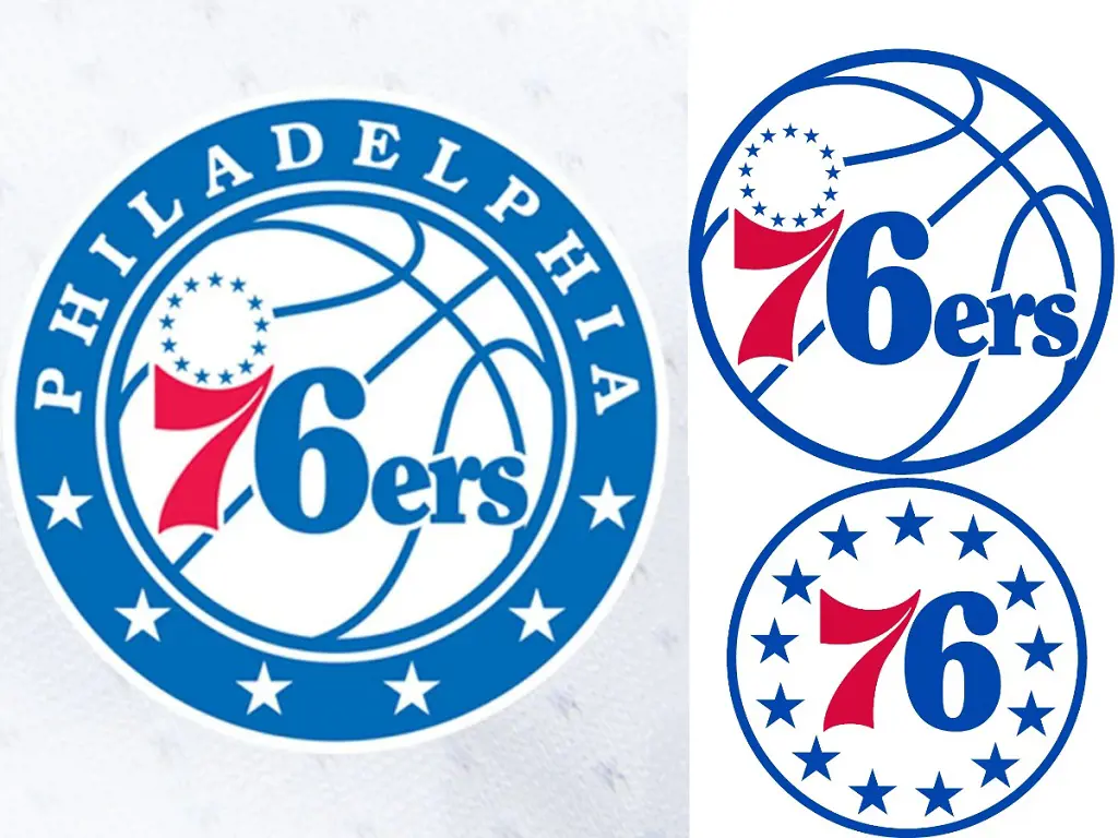 On the left is the primary logo of the Philadelphia 76ers while the left two are secondary.